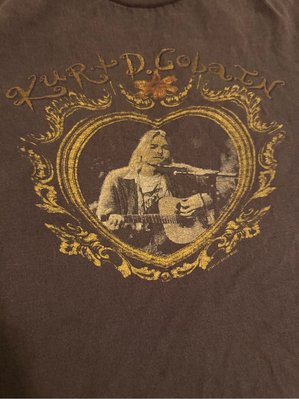 Nirvana Kurt Cobain Graphic Short Sleeve Tee with Gold Print - Picture 2 of 4